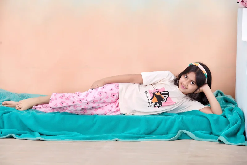 Artemea  Fly Like Butterfly print Girls Premium Pajama set (2pc set -Top & Bottom) for Women | Best Price UAE
